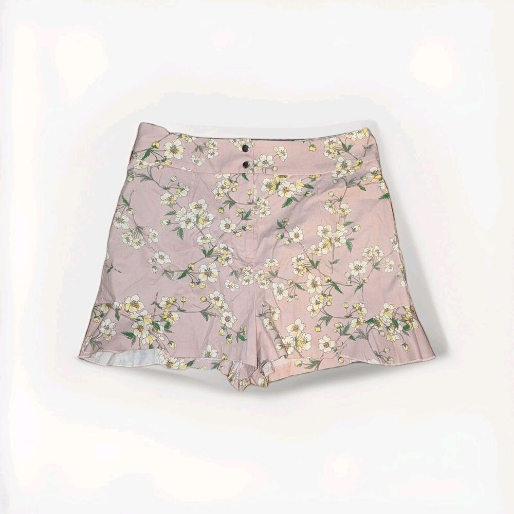 Express Y2K Pink White Flower Coquette Shorts with Flare Hem Cottagecore